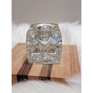 ACC Square Solid Crystal Candle Holder, Hand Made Cube Shaped Crystal, Czechoslo